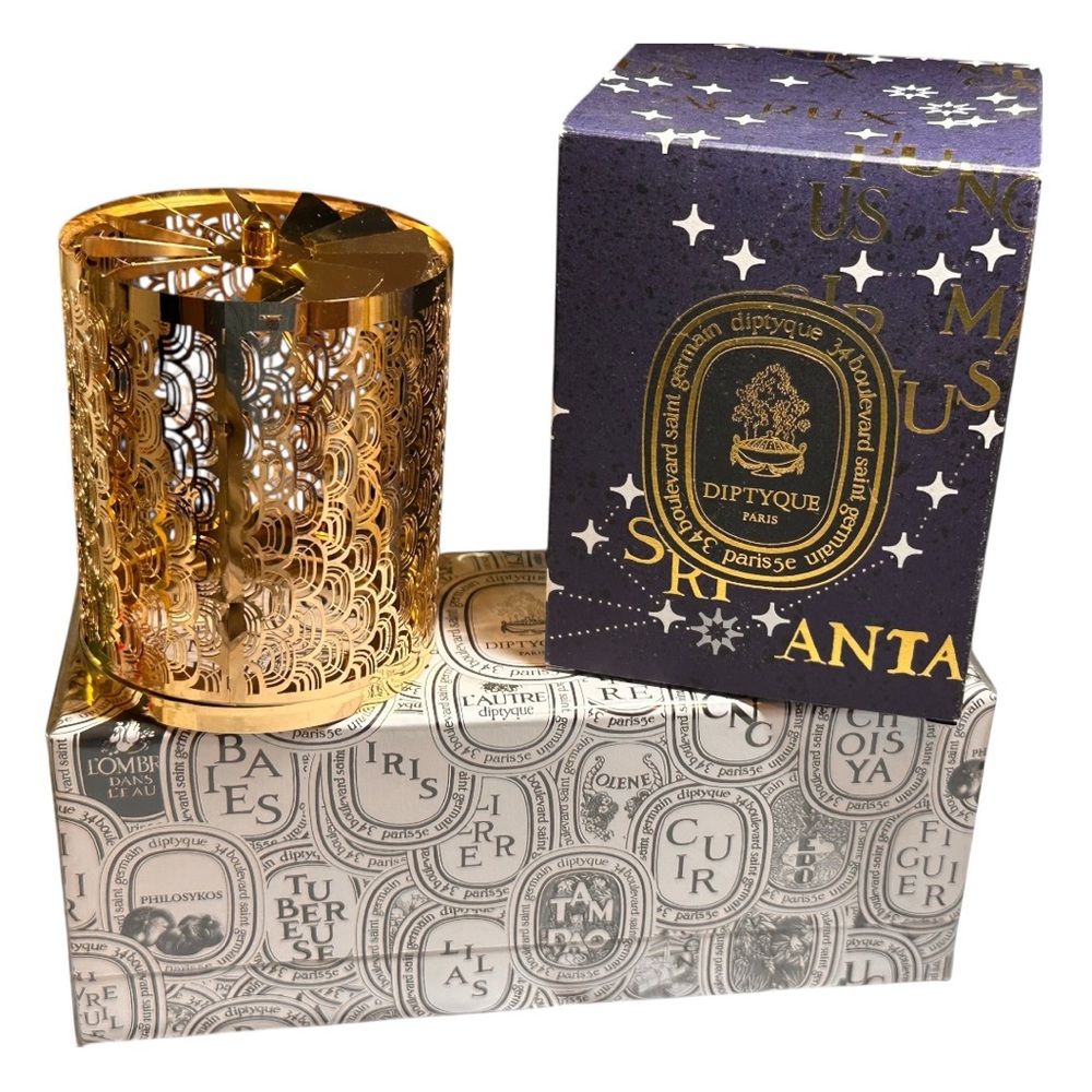 Diptyque Gold Candle Holder with Intricate Design